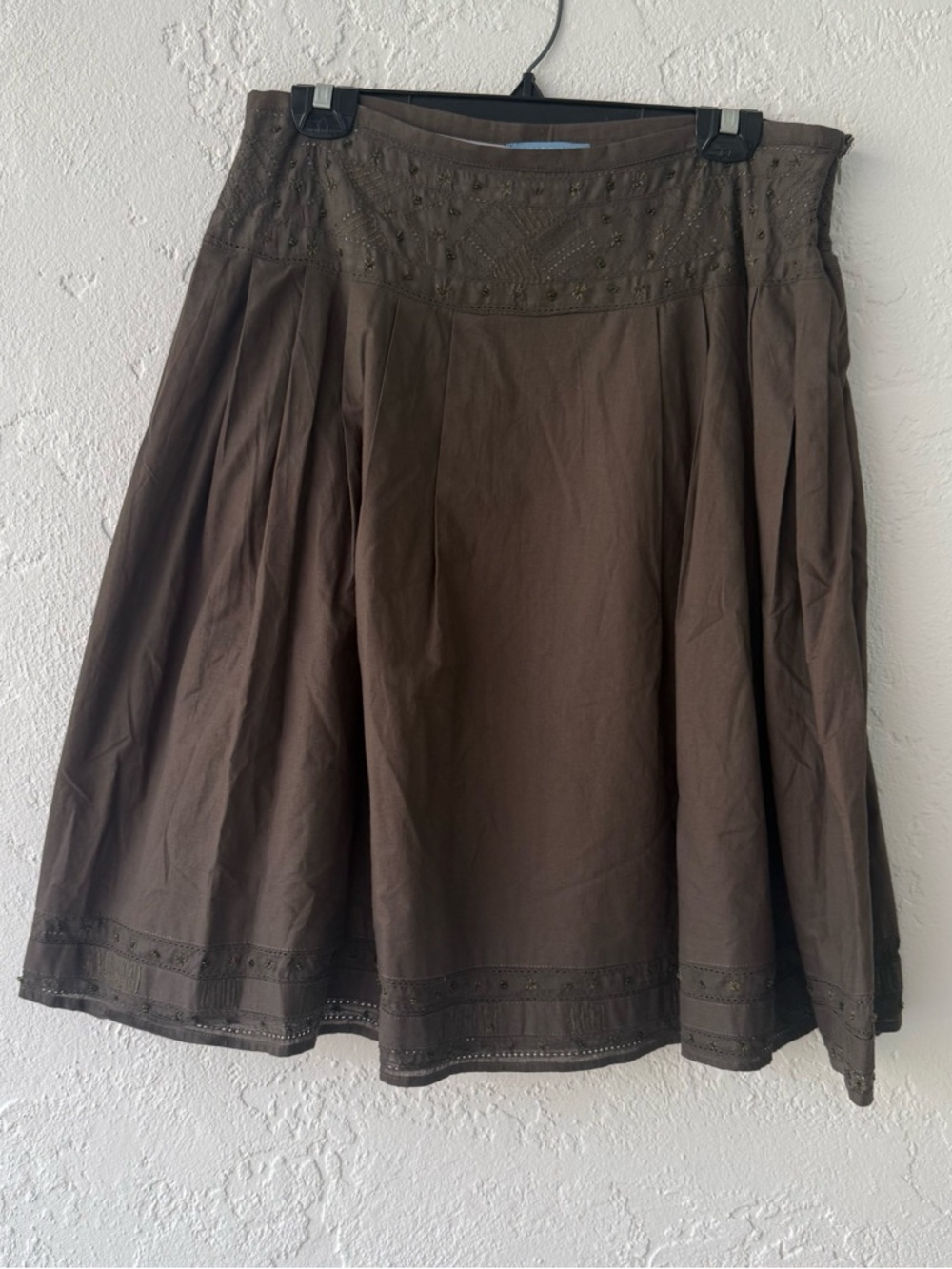 Smart Set Brown A-Line Skirt with Embroidered Waist and Hem